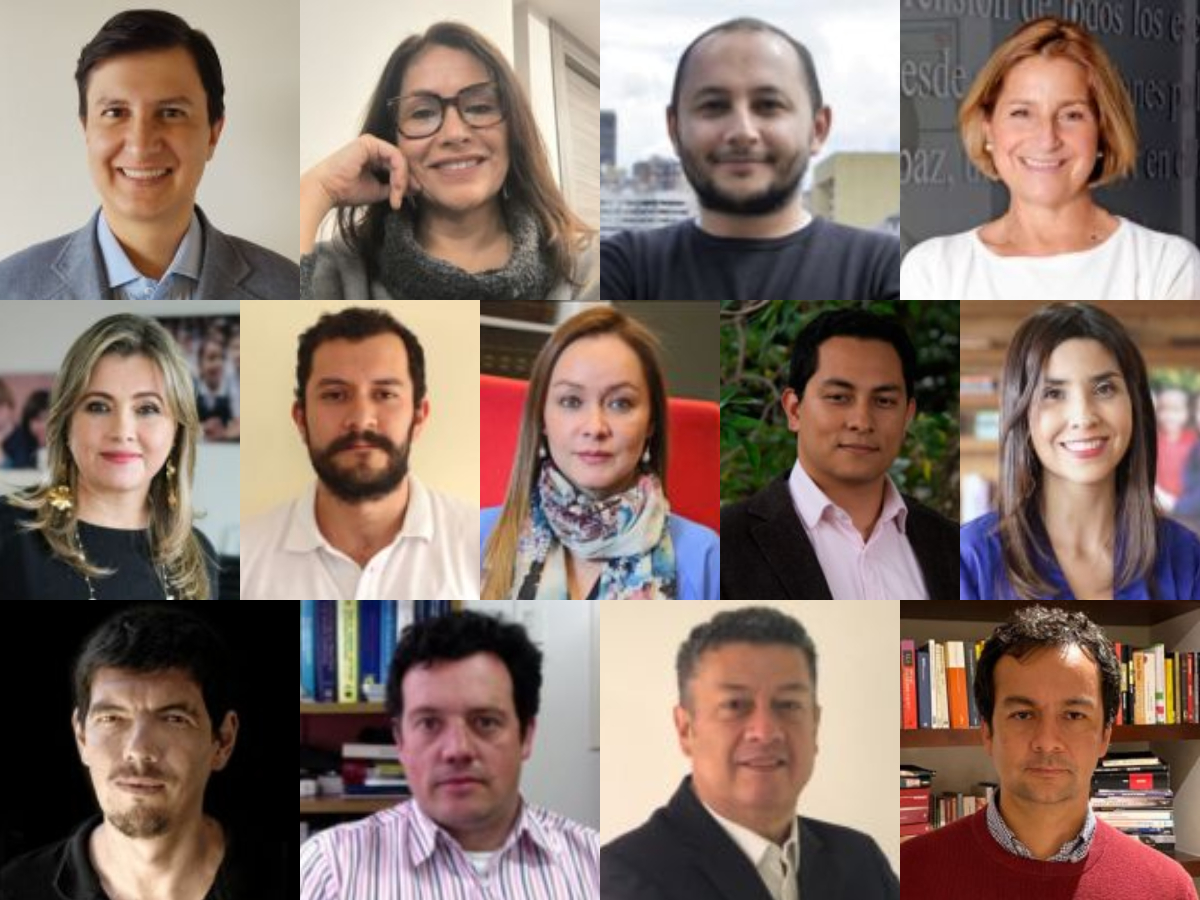 De arriba a abajo de izquierda a derecha; Mauricio Salazar, Claudia Vaca, Andrés Felipe Mora, María Victoria Llorente, Edna Bonilla, Francisco Daza, Adriana Camacho, Paul Rodríguez Lesmes, María Victoria Angulo, Carlos Duarte, Alberto Uribe Jongbloed, César Piñeros y Santiago Flórez Gómez.